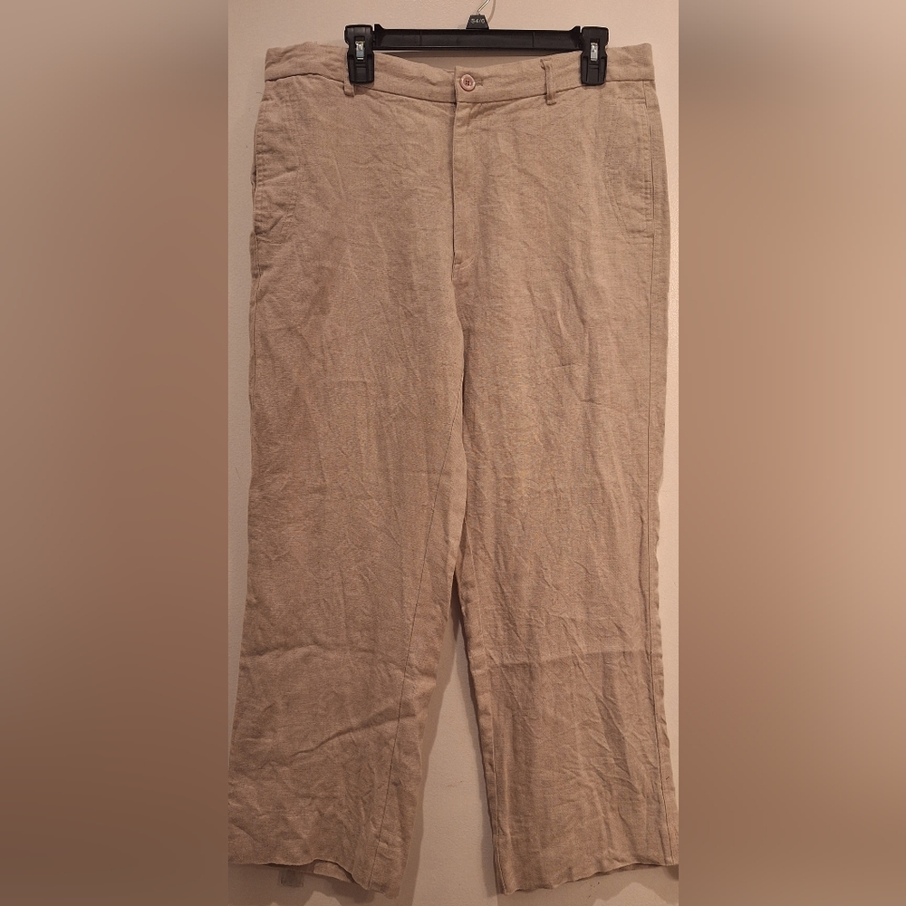 Island Importer Linen Pants, Beige Ivory Cabana‎ Wear 36x28(tag 34) 100% Linen